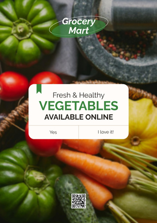 Fresh Veggies In Grocery Store With Shopping Online Poster Design Template