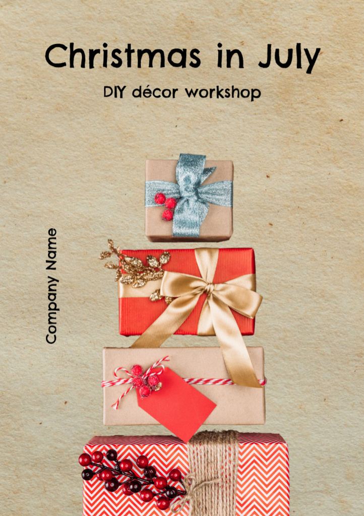 Template di design  Christmas Decor Advertisement with Gift Boxes Flyer A5