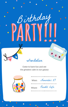 Birthday Celebration Announcement with Party Decorations Invitation 4.6x7.2in Design Template
