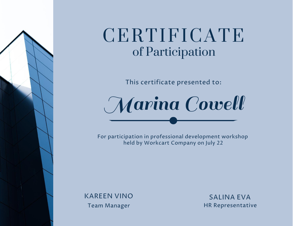 Participation Award with Modern Skyscraper Certificate Πρότυπο σχεδίασης