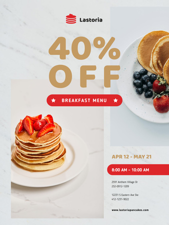 Cafe Menu Offer with Pancakes with Strawberries Poster US Design Template