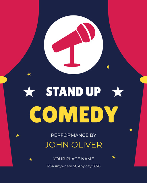 Template di design Stand-up Comedy Event with Microphone and Curtains Instagram Post Vertical