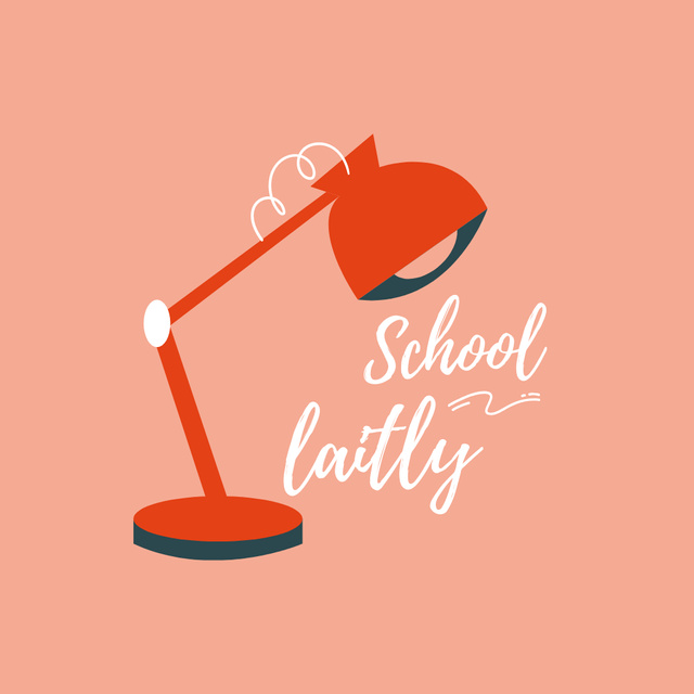 School Ad with Table Lamp Illustration Logo Tasarım Şablonu