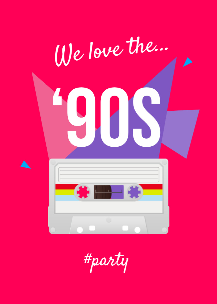 '90s Party announcement with cassette Flayer Design Template