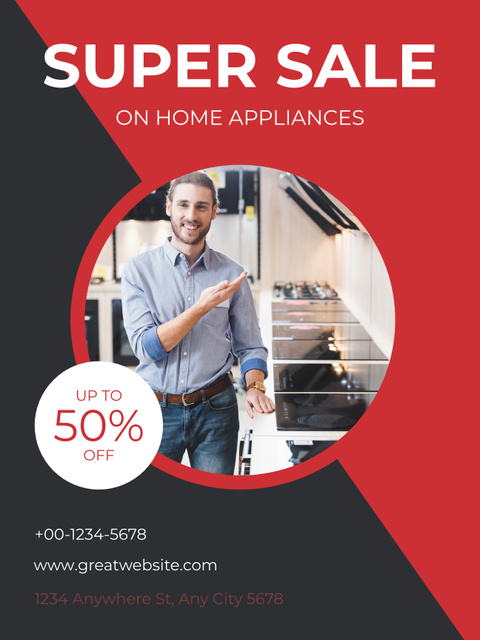 Super Sale of Home Appliances with Consultant Poster USデザインテンプレート