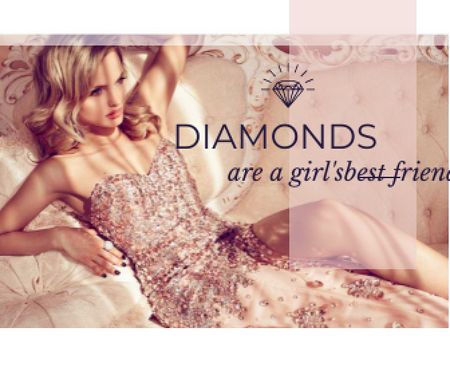 young woman with text diamonds are girl's best friend Large Rectangle tervezősablon