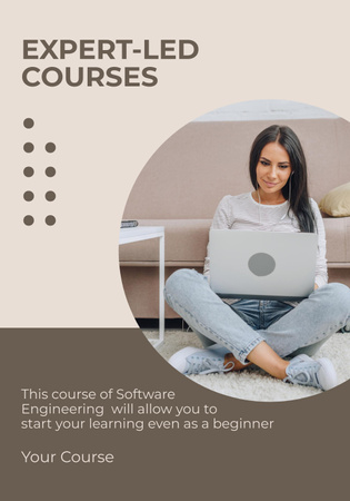Plantilla de diseño de Anuncio de cursos educativos con mujer estudiante usando computadora portátil Poster 28x40in 