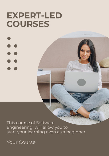 Educational Courses Ad with Woman Student using Laptop Poster 28x40in Tasarım Şablonu