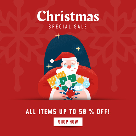 Christmas Special Sale Cartoon Illustrated red Instagram AD Design Template
