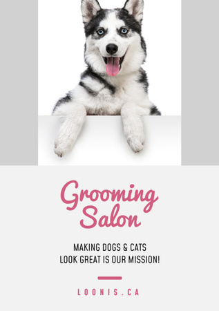 Platilla de diseño Grooming Salon Services Ad with Cute Dog Flyer A7
