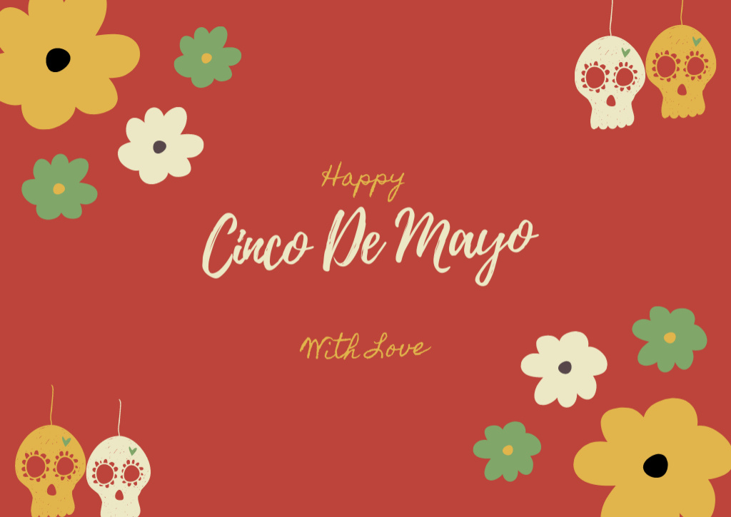 Designvorlage Cinco de Mayo Greeting with Skull and Flowers für Card