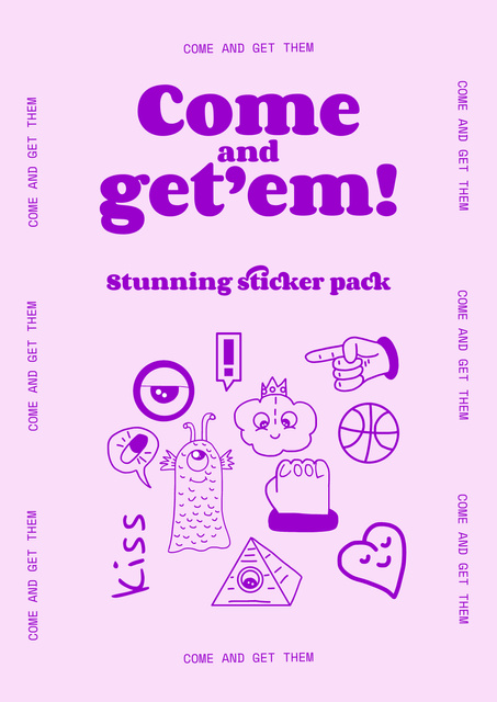 Sticker Pack Ad with Funny Characters Poster Modelo de Design