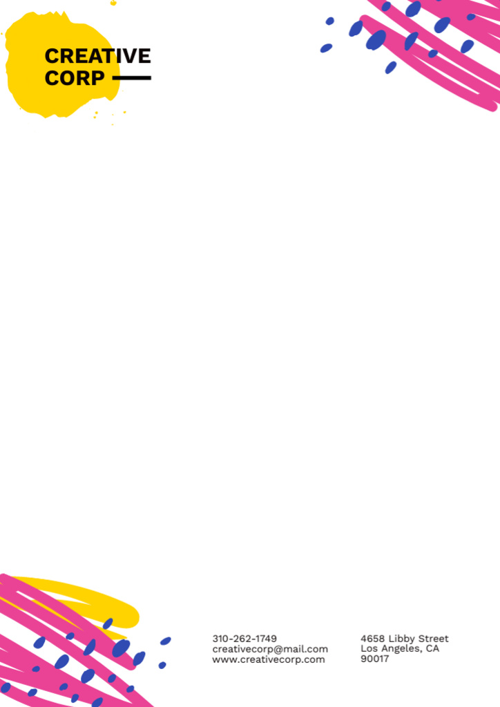 Empty Blank with Pink and Yellow Doodles Letterhead Modelo de Design