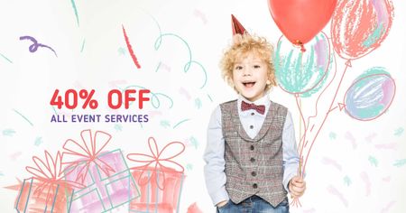 Modèle de visuel Event Services Offer with Kid holding Balloons - Facebook AD