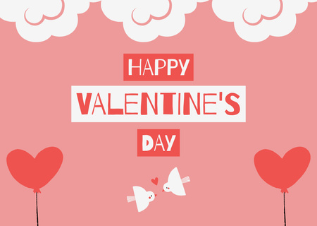 Happy Valentine's Day Greeting with Young Love Birds Card Πρότυπο σχεδίασης