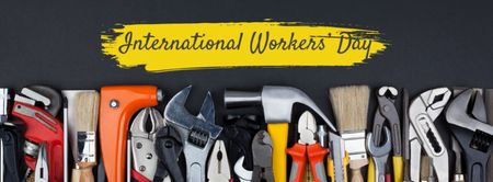 Happy International Workers' Day Greetings With Set Of Tools Facebook cover Design Template