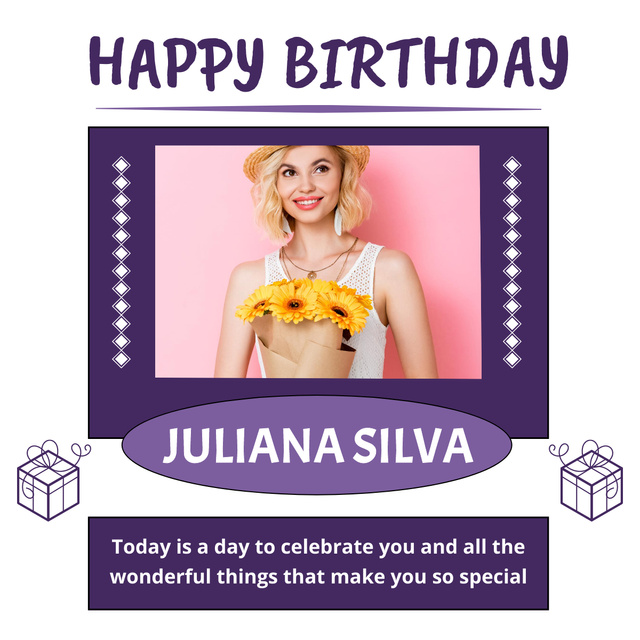 Young Birthday Girl with Yellow Flowers LinkedIn post Design Template