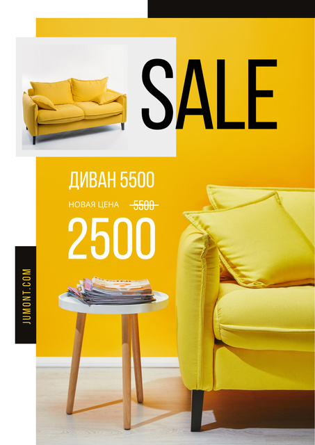 Yellow cozy Sofa Sale Poster Design Template