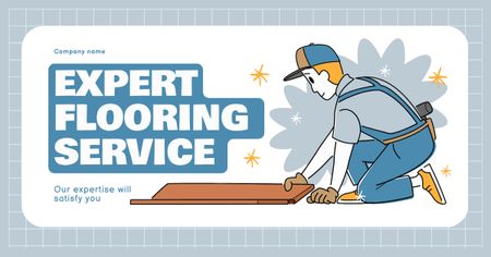 Illustration of Repairman for Expert Flooring Service Facebook AD Design Template