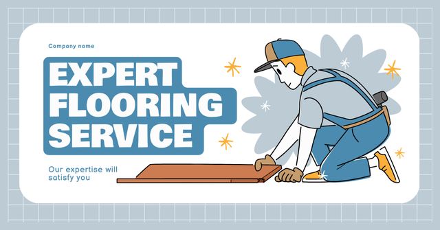 Illustration of Repairman for Expert Flooring Service Facebook AD Πρότυπο σχεδίασης