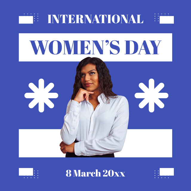 International Women's Day Announcement with Confident Woman Instagramデザインテンプレート