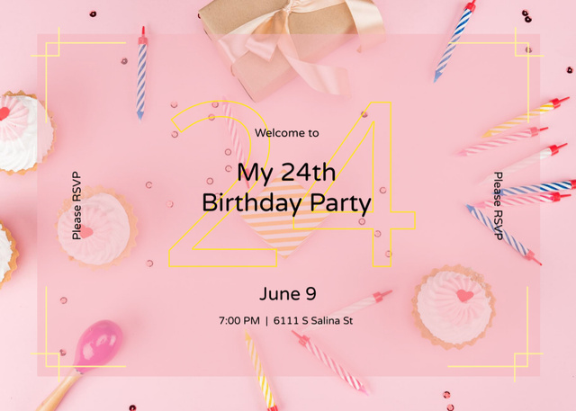 Birthday celebration Announcement Postcard 5x7in Design Template