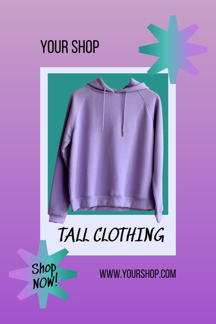 Designvorlage Offer of Clothing for Tall with Stylish Hoodie für Pinterest