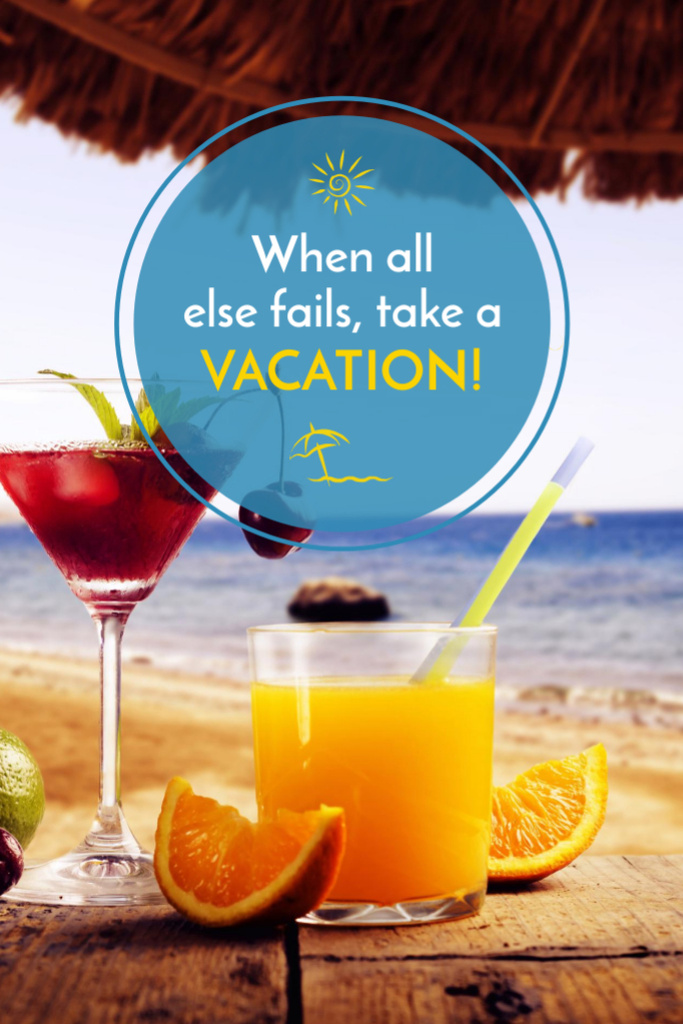 Vacation Offer with Cocktail At The Ocean Beach Postcard 4x6in Vertical Design Template