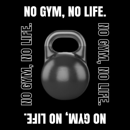 Inspirational Quote with Kettlebell on Black T-Shirt 4x4in Modelo de Design