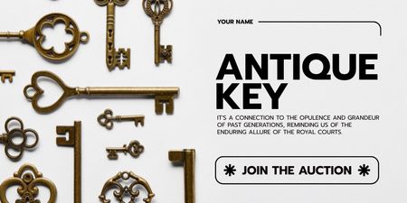 Antik kulcsok ajánlata és aukciós hirdetmény Twitter tervezősablon