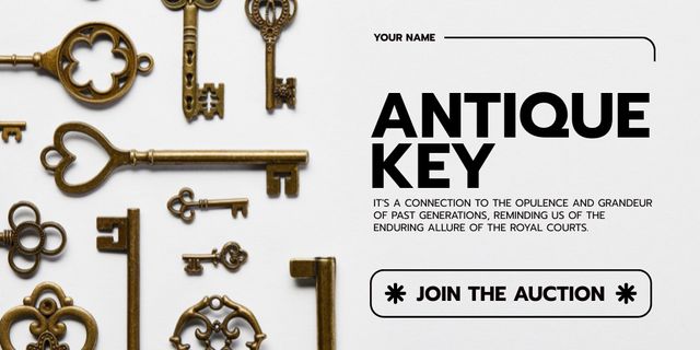 Designvorlage Antique Keys Offer And Auction Announcement für Twitter