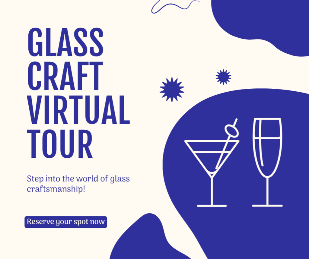 Glass Craft Virtual Tour Ad with Illustration of Wineglasses Facebook Design Template