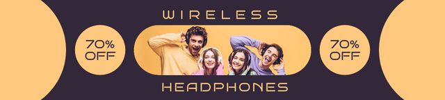 Sale Offer with People in Wireless Headphones Ebay Store Billboard Πρότυπο σχεδίασης