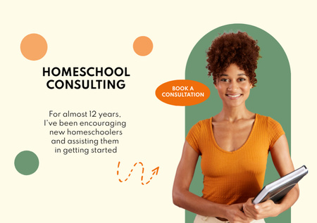 Homeschool Announcement with Attractive African American Woman Flyer A5 Horizontal Πρότυπο σχεδίασης