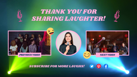 Vibrant Stand-Up Shows On Stage Broadcasting YouTube outro Design Template