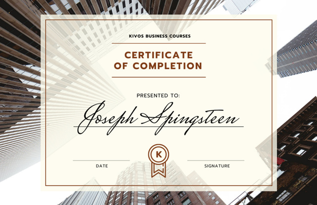 Template di design Business Courses Program Completion with Modern Buildings Certificate 5.5x8.5in