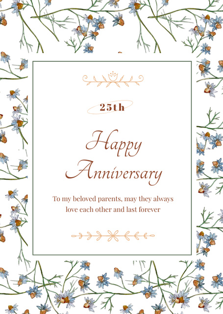 Happy Wedding Anniversary Floral Greeting Postcard A6 Vertical Πρότυπο σχεδίασης