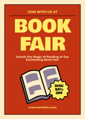 Book Fair Ad with Simple Illustration on Red