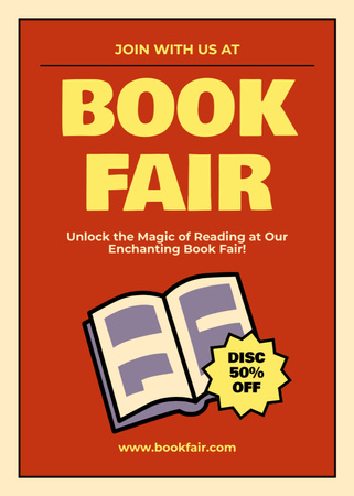 Platilla de diseño Book Fair Ad with Simple Illustration on Red Flayer