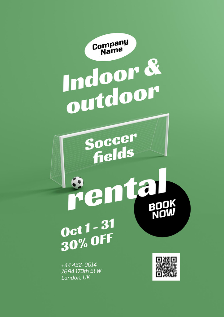 Soccer Fields Rental Offer with Gates Illustration Poster Design Template