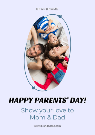 Parents' Day Greeting with Happy Family on Purple Poster A3 Design Template