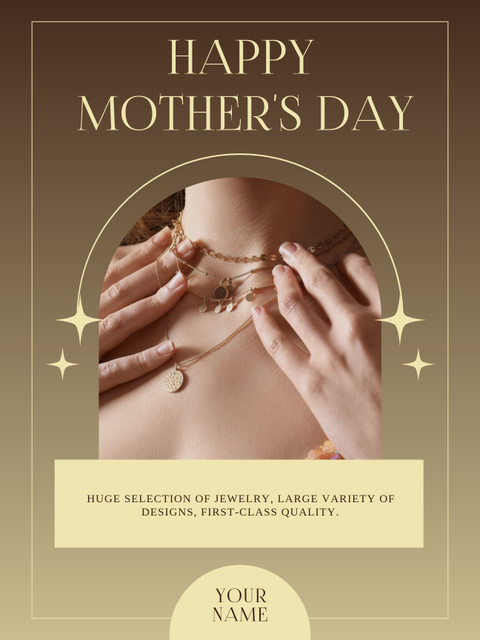 Platilla de diseño Mother's Day Greeting with Woman in Beautiful Necklace Poster US