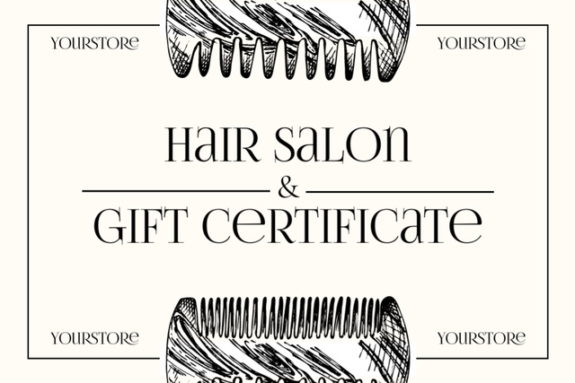 Hair Salon Services Ad with Comb Sketches Gift Certificate tervezősablon