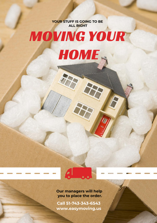 Home Moving Services Ad with House Model in Box Flyer A5 Design Template