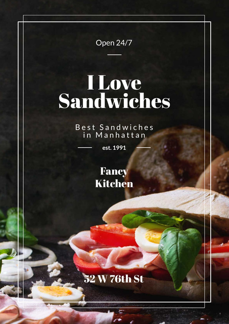 Ontwerpsjabloon van Poster van Restaurant Ad with Fresh Tasty Sandwiches