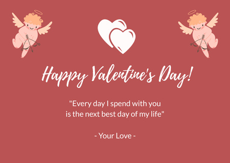 Romantic Happy Valentine's Day Quote with Cute Cupids Card Design Template