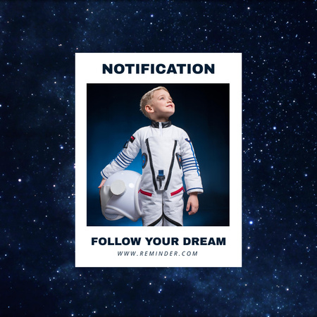 Little Boy in Space Suit on Background of Starry Sky Instagram Design Template