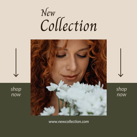 Anúncio de nova coleção feminina com buquê de flores brancas Instagram Modelo de Design