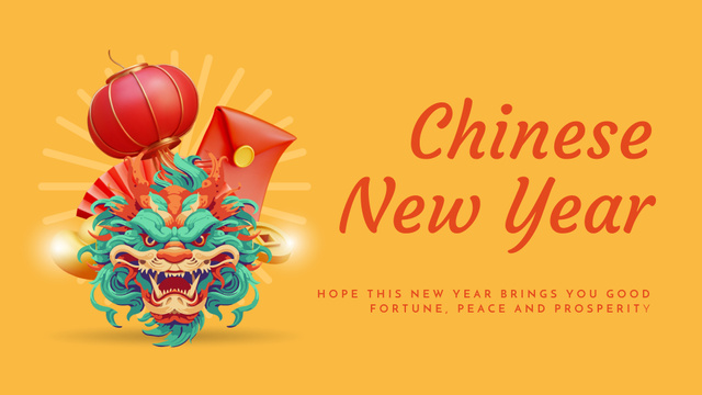 Happy Chinese New Year Greetings With Dragon FB event cover – шаблон для дизайну