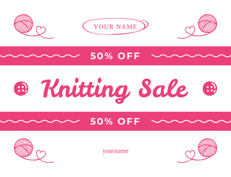 Craft Knitting Sale Offer In Pink Thank You Card 5.5x4in Horizontal Design Template